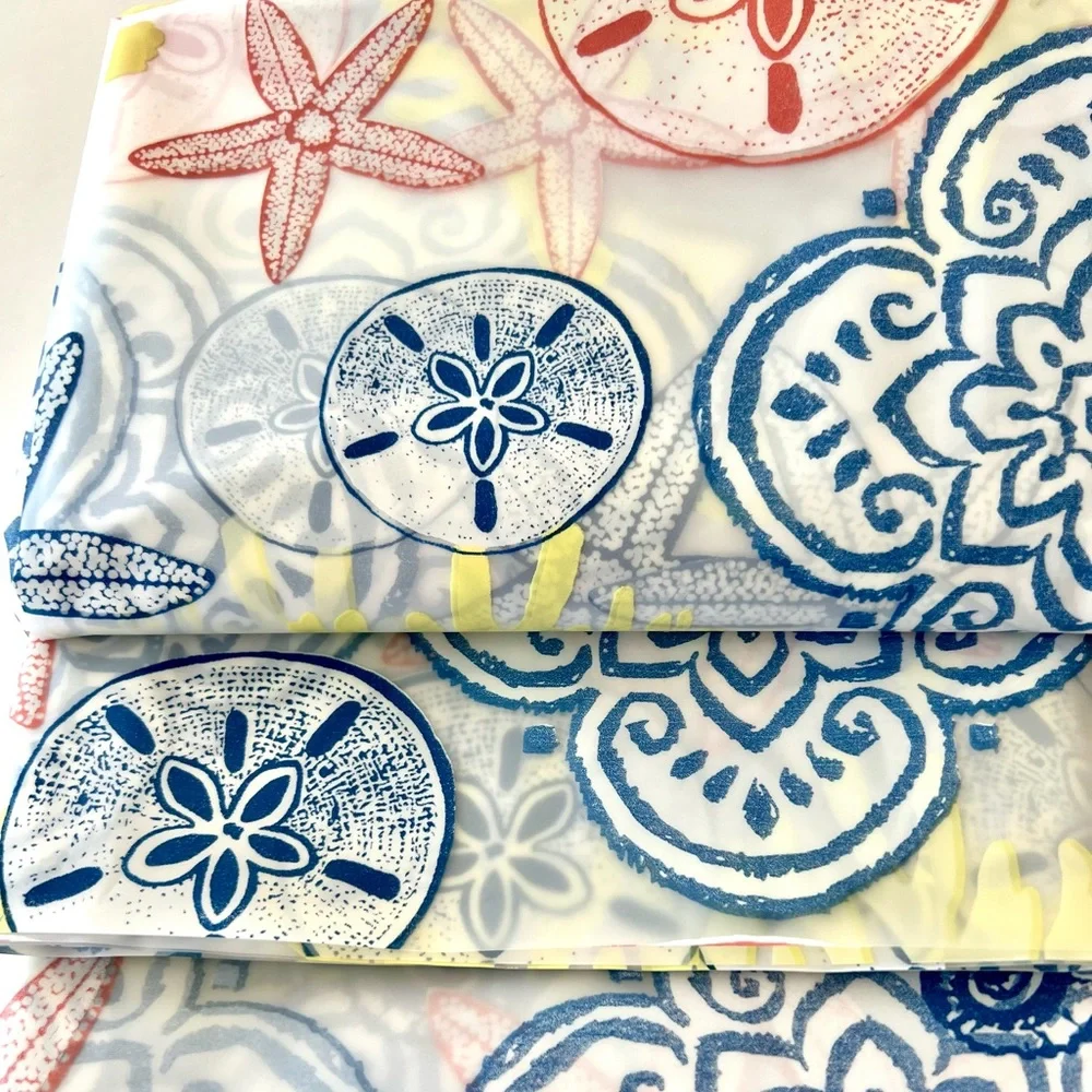 Amalfi Coast Blue Medallions Peva Shower Curtain Shells Seahorse Coral Lemon
